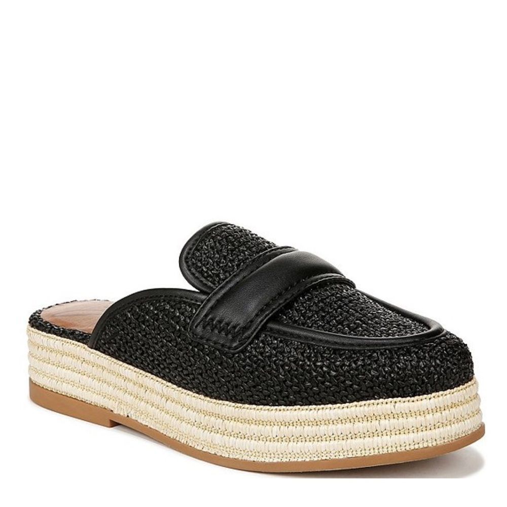Zodiac Gizelle Sz 7.5 Raffia Platform Mule Loafers Black Woven New